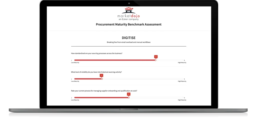 Screenshot of the Procurement Maturity Assessment interface showing rated question format